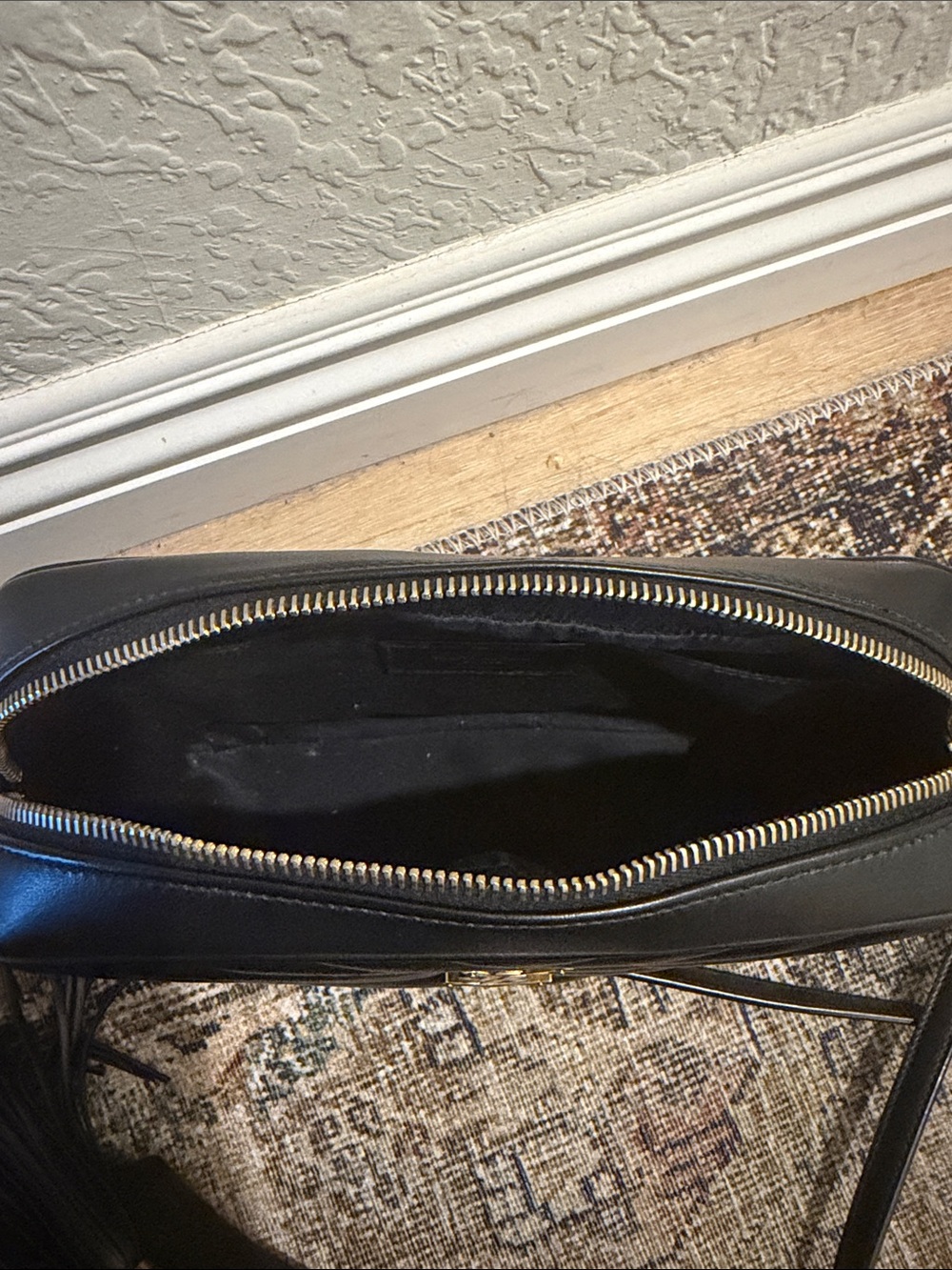 Saint Laurent Black Quilted Leather Camera Bag with Gold YSL Logo and Tassel - Picture 6 of 9